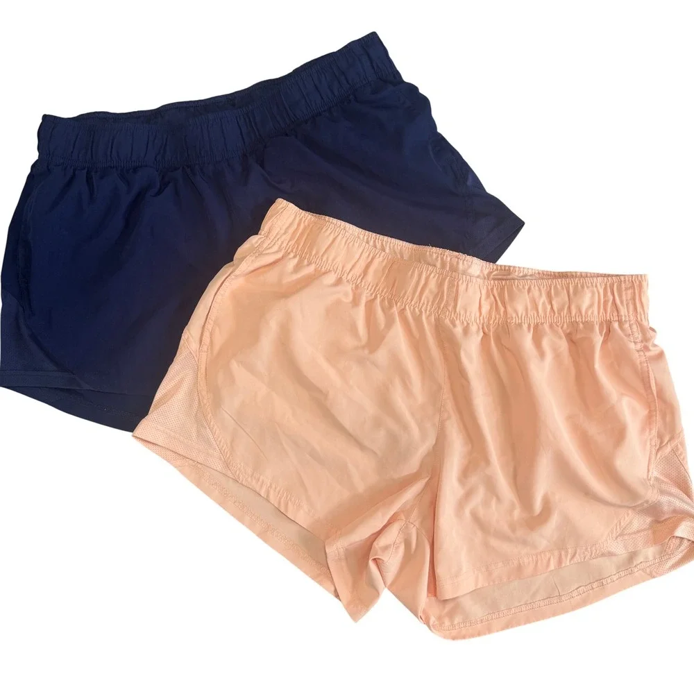Athletic Works Womens XL Running Shorts Bundle Navy Blue Peach 2 Pack Activewear